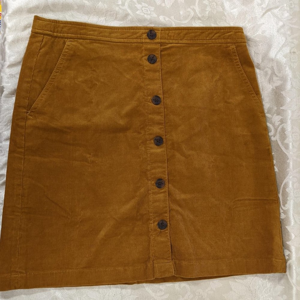 Corduroy button-front Mini Skirt Mustard Yellow Size 8- NWT
